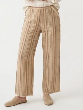 MAX STUDIO Cream and Rust-Striped Linen-Blend Light-Weight Pants